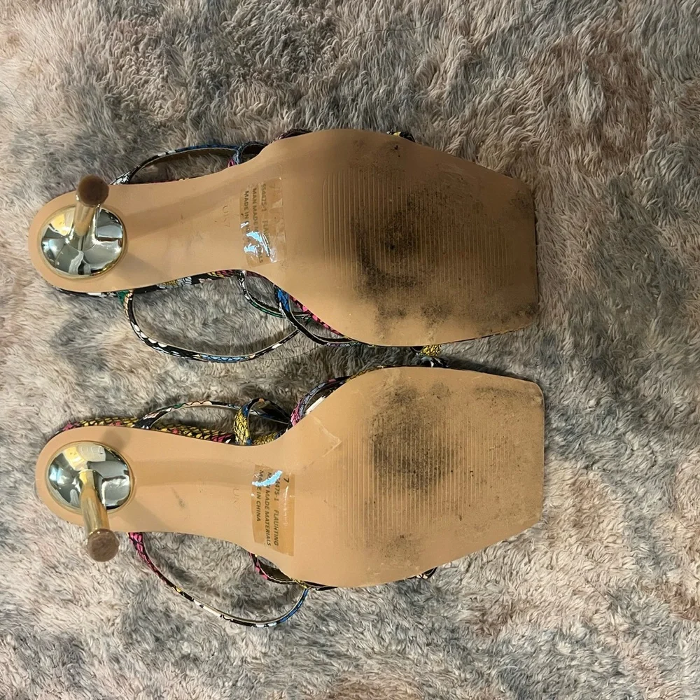 EGO Multicolor cross strap square toe mule snake print faux leather heels - Picture 4 of 4